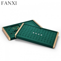 Luxury metal frame jewelry display tray with green microfiber