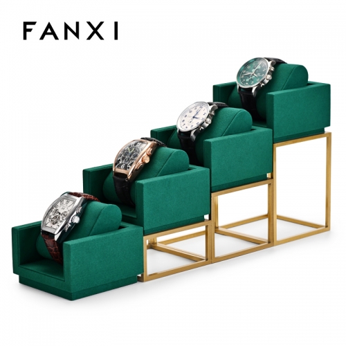 Custom colour green microfiber jewelry watch display set with metal frame