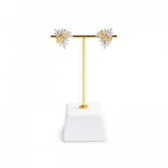 White resin base earring display stand with metal T bar holder