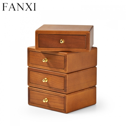 Wooden jewelry organizer storage case with cream microfiber inside
