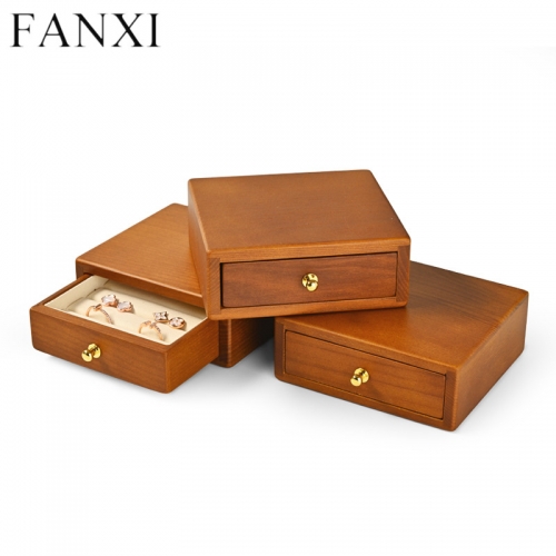 Wooden jewelry organizer storage case with cream microfiber inside