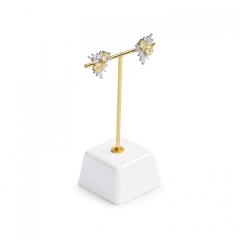 White resin base earring display stand with metal T bar holder