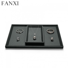 Black PU leather jewellery display tray