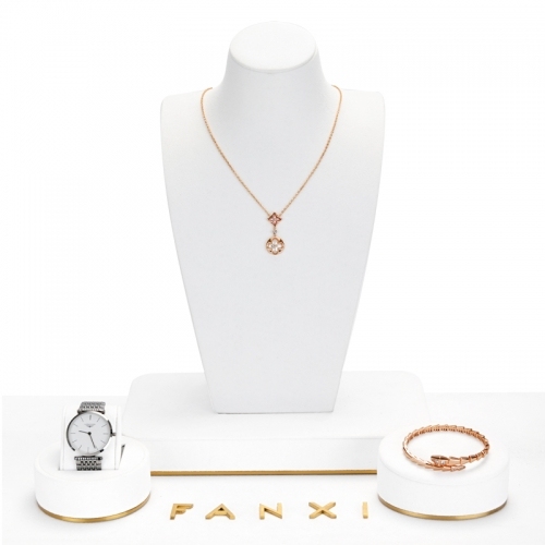 Luxury white jewellery display set with gold metal