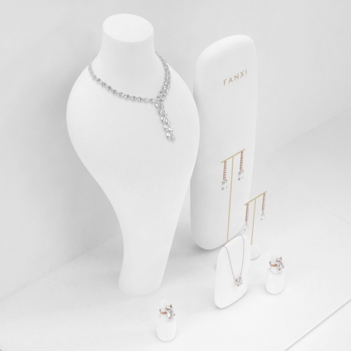 Counter white colour jewelry display stands set