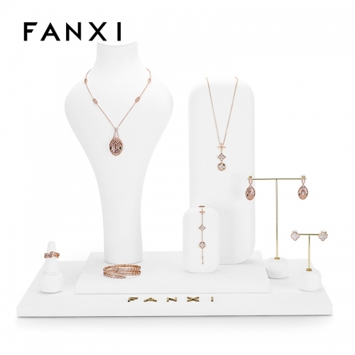 Counter white colour jewelry display stands set