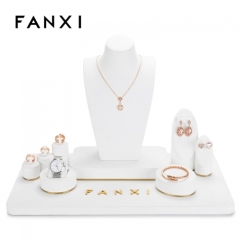 Luxury white jewellery display set with gold metal