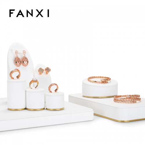 Luxury white jewellery display set with gold metal