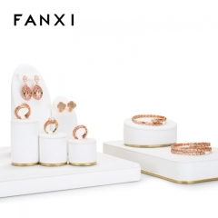 Luxury white jewellery display set with gold metal