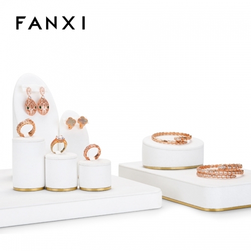 Luxury white jewellery display set with gold metal
