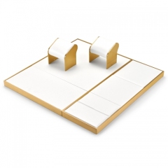 Luxury metal frame jewelry display set with white leather