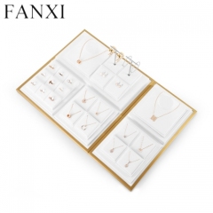 Luxury metal frame jewelry display set with white microfiber