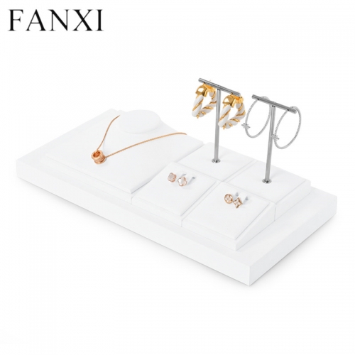 Luxury metal frame jewelry display set with white microfiber