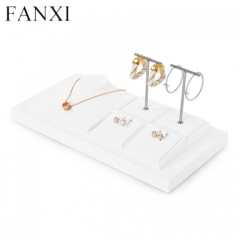 Luxury metal frame jewelry display set with white microfiber