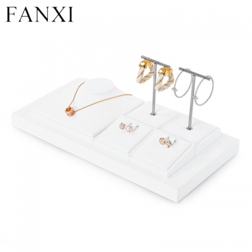 Luxury metal frame jewelry display set with white microfiber