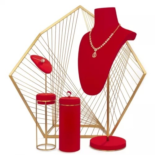 luxury metal red jewellery window display stand set