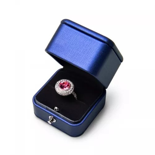 Blue leather jewelry packaging box with black velvet inside for ring pendant necklace