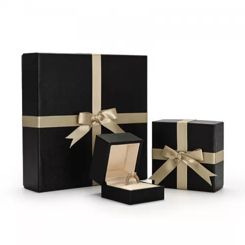 Black leather jewelry packaging with bowknot