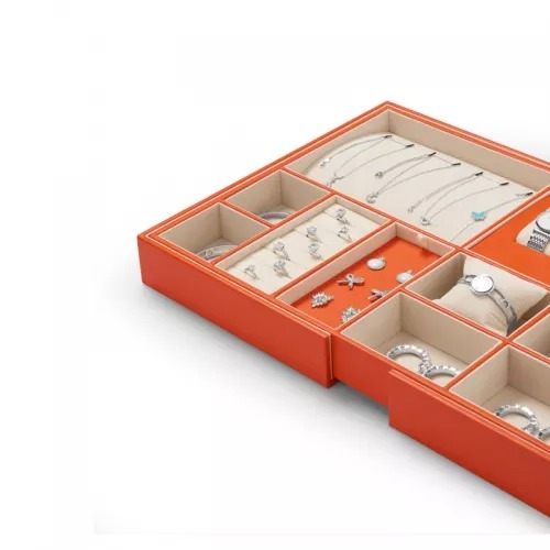 FANXI wholesale multi function organge jewelry display tray for ring earring bangle necklace