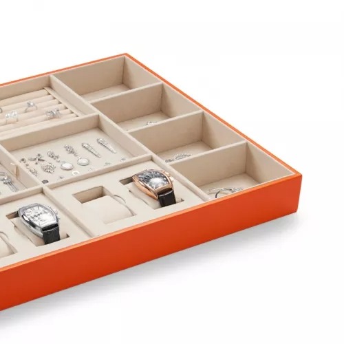 FANXI new design multi function orange jewelry display tray with cream microfiber inside