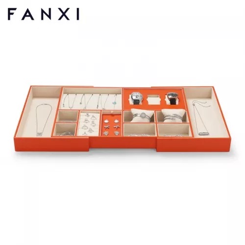 FANXI wholesale multi function organge jewelry display tray for ring earring bangle necklace