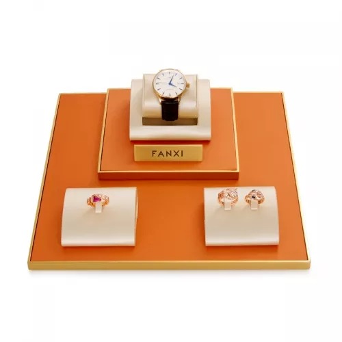 FANXI new arrival luxury metal frame jewelry display set with pu leather