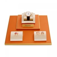 FANXI new arrival luxury metal frame jewelry display set with pu leather