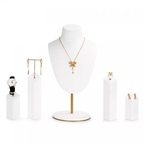FANXI luxury jewelry display set with white microfiber and metal