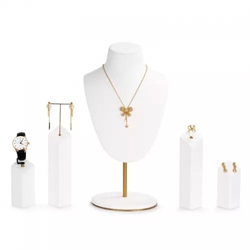 FANXI luxury jewelry display set with white microfiber and metal