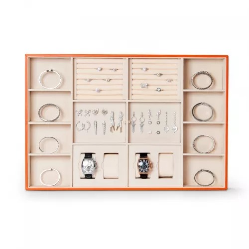 FANXI new design multi function orange jewelry display tray with cream microfiber inside