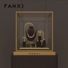 New design metal frame luxury jewelry display stand set with coffee microfiber