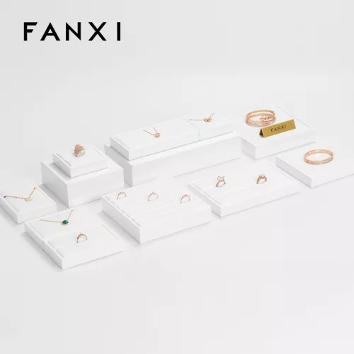 FANXI new design multi function white PU leather jewelry display tray set