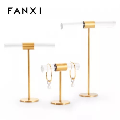 FANXI New Arrival Luxury Metal and Acrylic Jewelry Display stands for Ring Earring Display With Gold color