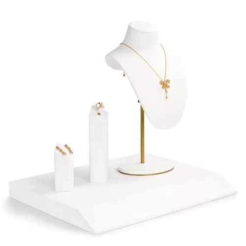 FANXI luxury jewelry display set with white microfiber and metal