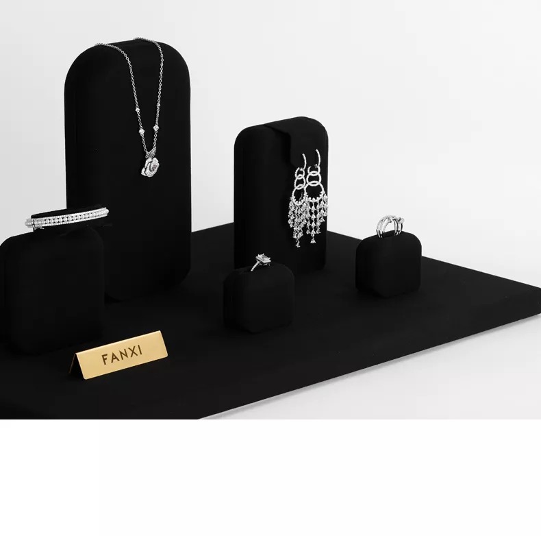 Fanxi Custom Black Window jewelry display cabinet with microfiber for ring earring necklace watch Jewelry display sets luxury