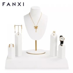 FANXI luxury jewelry display set with white microfiber and metal