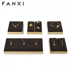 FANXI wholesale wooded jewelry display set with black PU leather