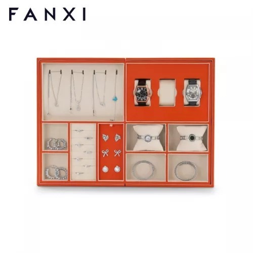 FANXI wholesale multi function organge jewelry display tray for ring earring bangle necklace
