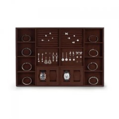 FANXI new design multi function dark brown jewelry display tray for ring earring bangle necklace