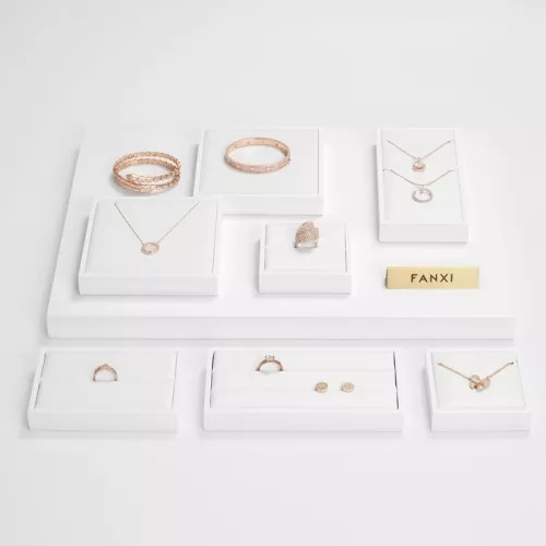 FANXI new design multi function white PU leather jewelry display tray set