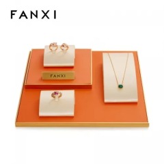 FANXI new arrival luxury metal frame jewelry display set with pu leather
