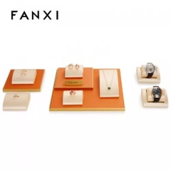 FANXI new arrival luxury metal frame jewelry display set with pu leather