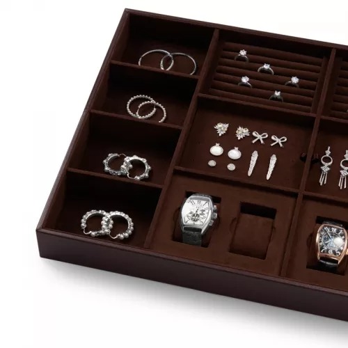 FANXI new design multi function dark brown jewelry display tray for ring earring bangle necklace