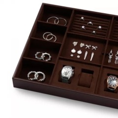 FANXI new design multi function dark brown jewelry display tray for ring earring bangle necklace
