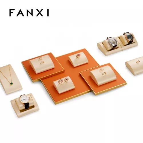 FANXI new arrival luxury metal frame jewelry display set with pu leather