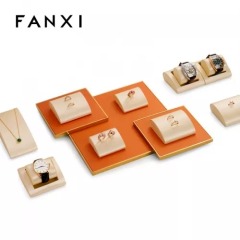 FANXI new arrival luxury metal frame jewelry display set with pu leather