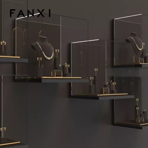 New design metal frame luxury jewelry display stand set with coffee microfiber