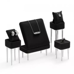 FANXI new design black leather jewelry display set with metal base for ring earring pendant