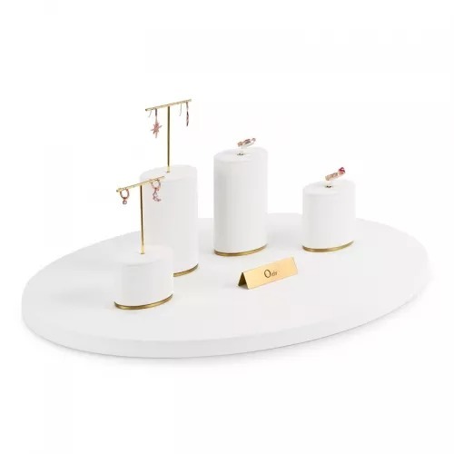 FANXI new design white leather colour jewelry counter display set with golden metal base