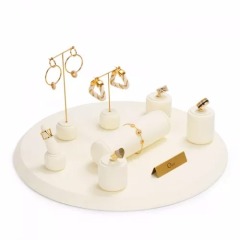 FANXI luxury new design beige microfiber jewelry display stand set with metal